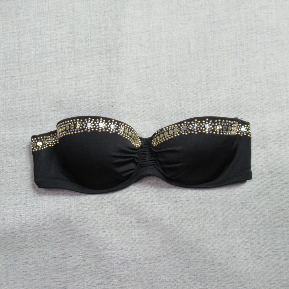 Victorias Secret Bra Womens 32B Black Bejeweled Strapless Sexy Clubbing Party